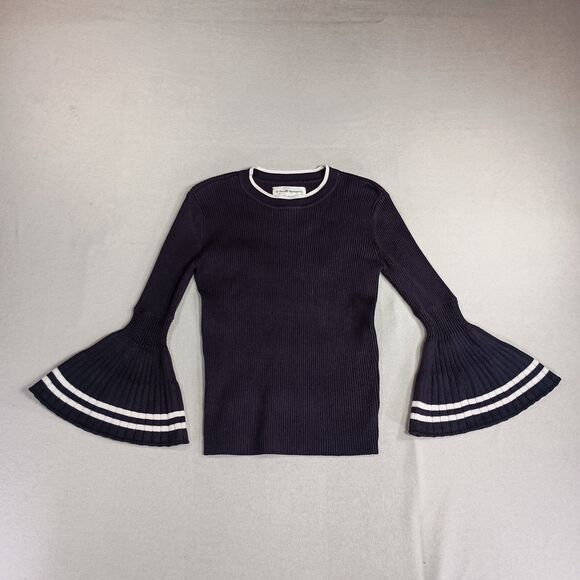 Women’s Sweater Size S Navy Blue Bell Sleeve Nautical Stripe Old Money Preppy - Picture 1 of 10